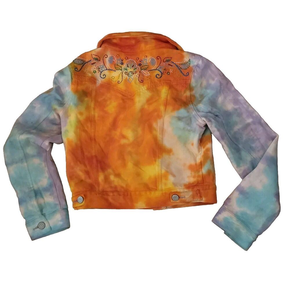 Old Navy Tie Dye Denim Cotton Jacket With Seed Bead‎ Design Womens Size M 00016 - Picture 2 of 9